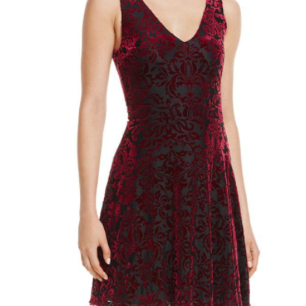 AQUA Velvet Brocade V-Neck Dress